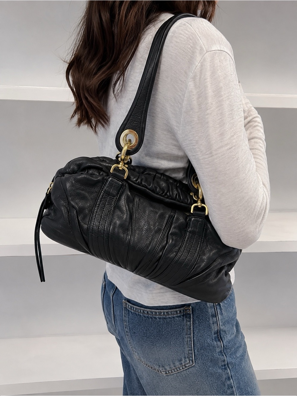 Goldenbleu “Jordan” Black Leather Shoulder Bag